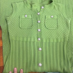 Green Sleeveless Knit Top with Silver Buttons